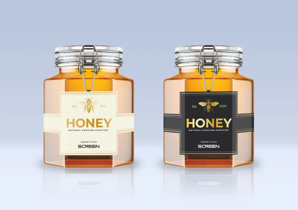 Premium honey jar label mockup showcasing food packaging design